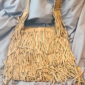Muxo By Camila Alves Fringe Tan Leather Shoulder Bag